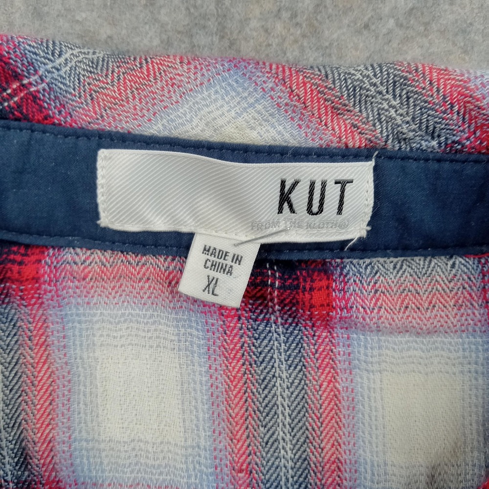 Kut From The Kloth Shirt Womens XL Red Plaid Snap Button Up Down Flannel ST10302 - Picture 2 of 6